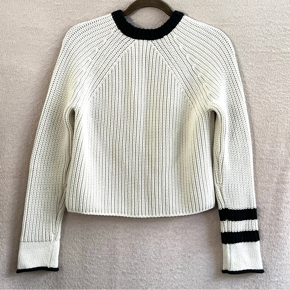 Rag & Bone Chunky Knit Greer Pullover Sweater Women’s M Ivory/Black Stripe Crew - Picture 5 of 13